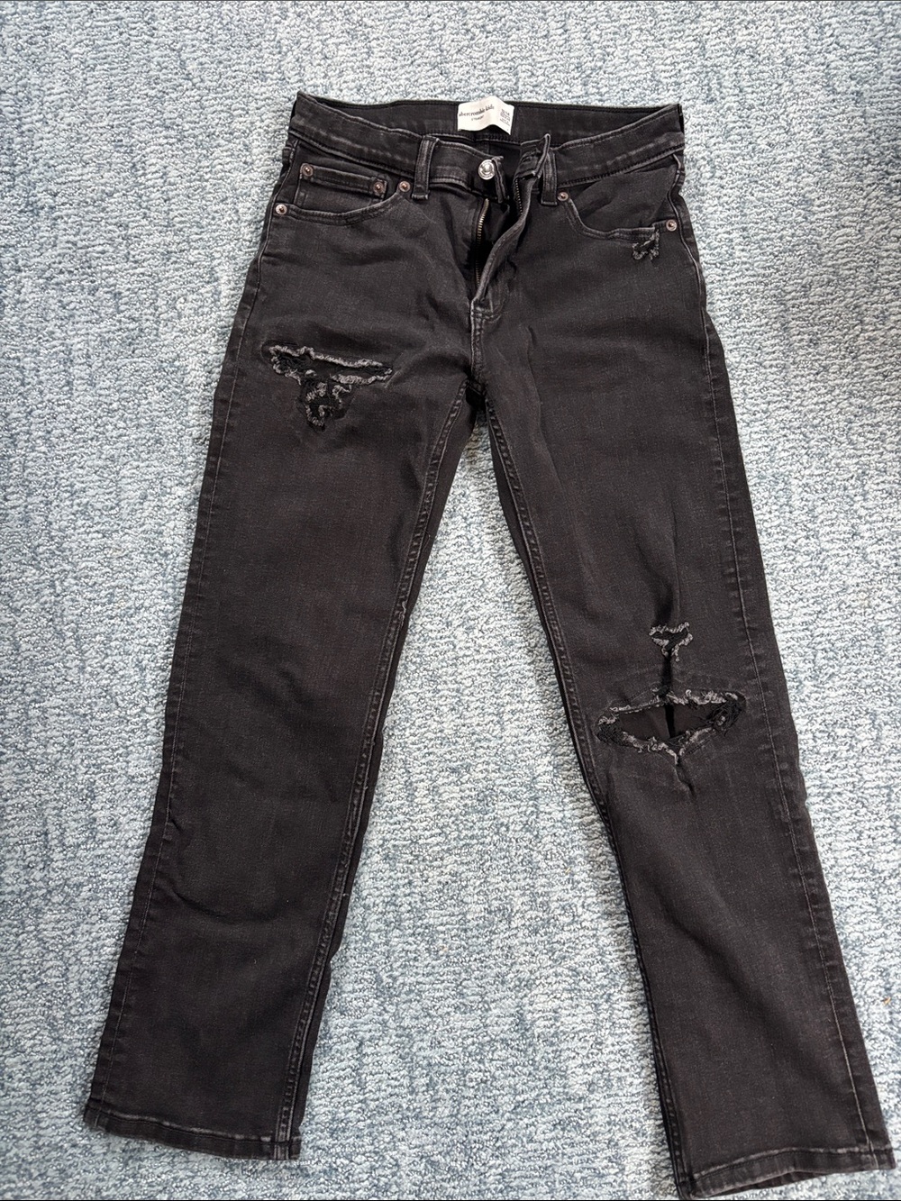 abercrombie kids Black Distressed Straight-Leg Jeans